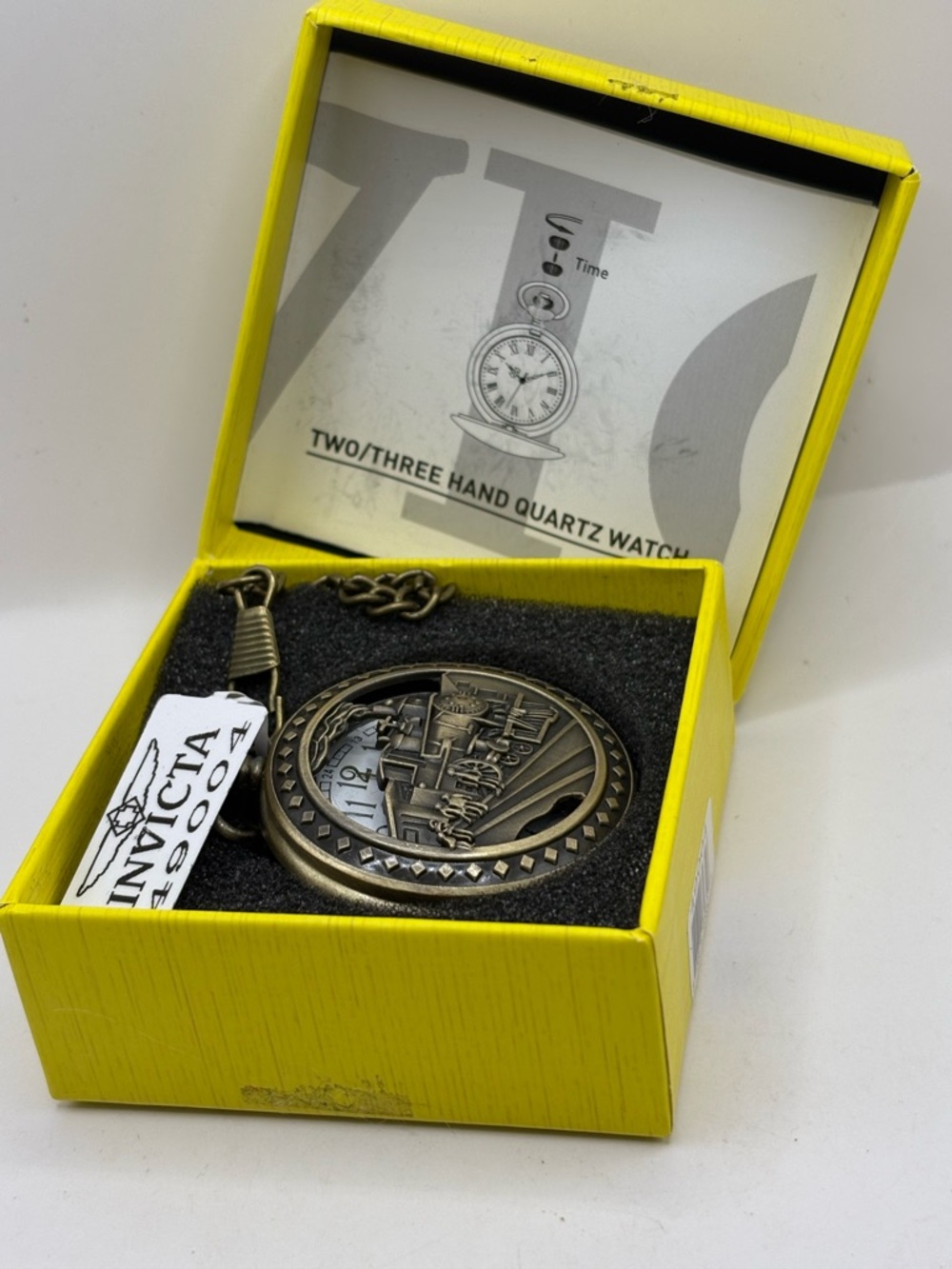 Invicta 19004 Pocket Watch Train Design Quartz w/ Chain Box New
